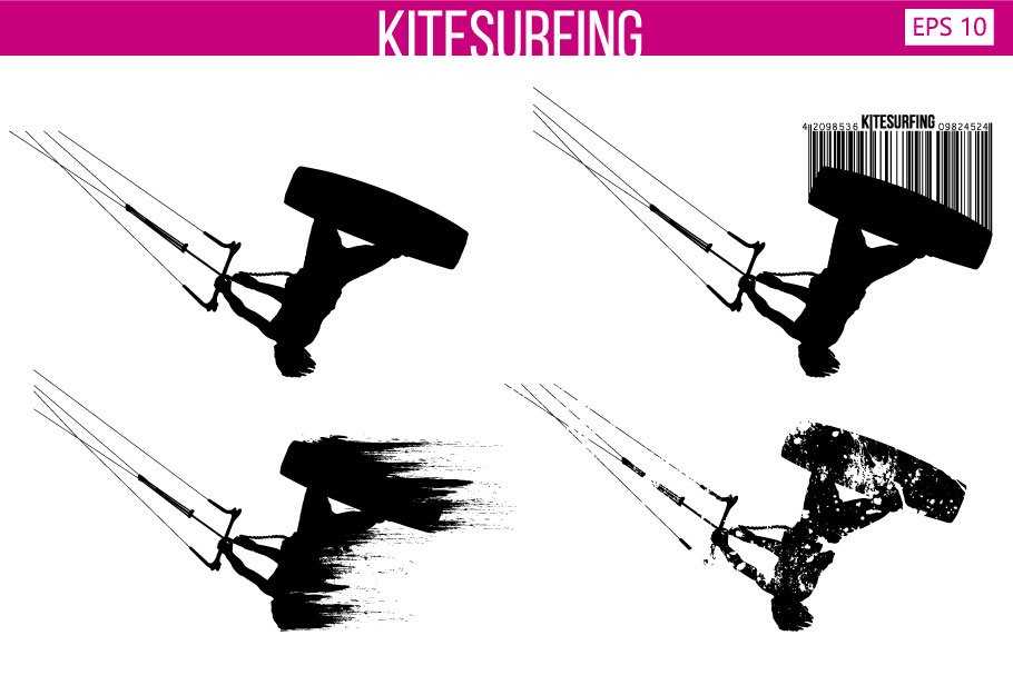 Silhouettes of a kitesurfer. Set cover image.