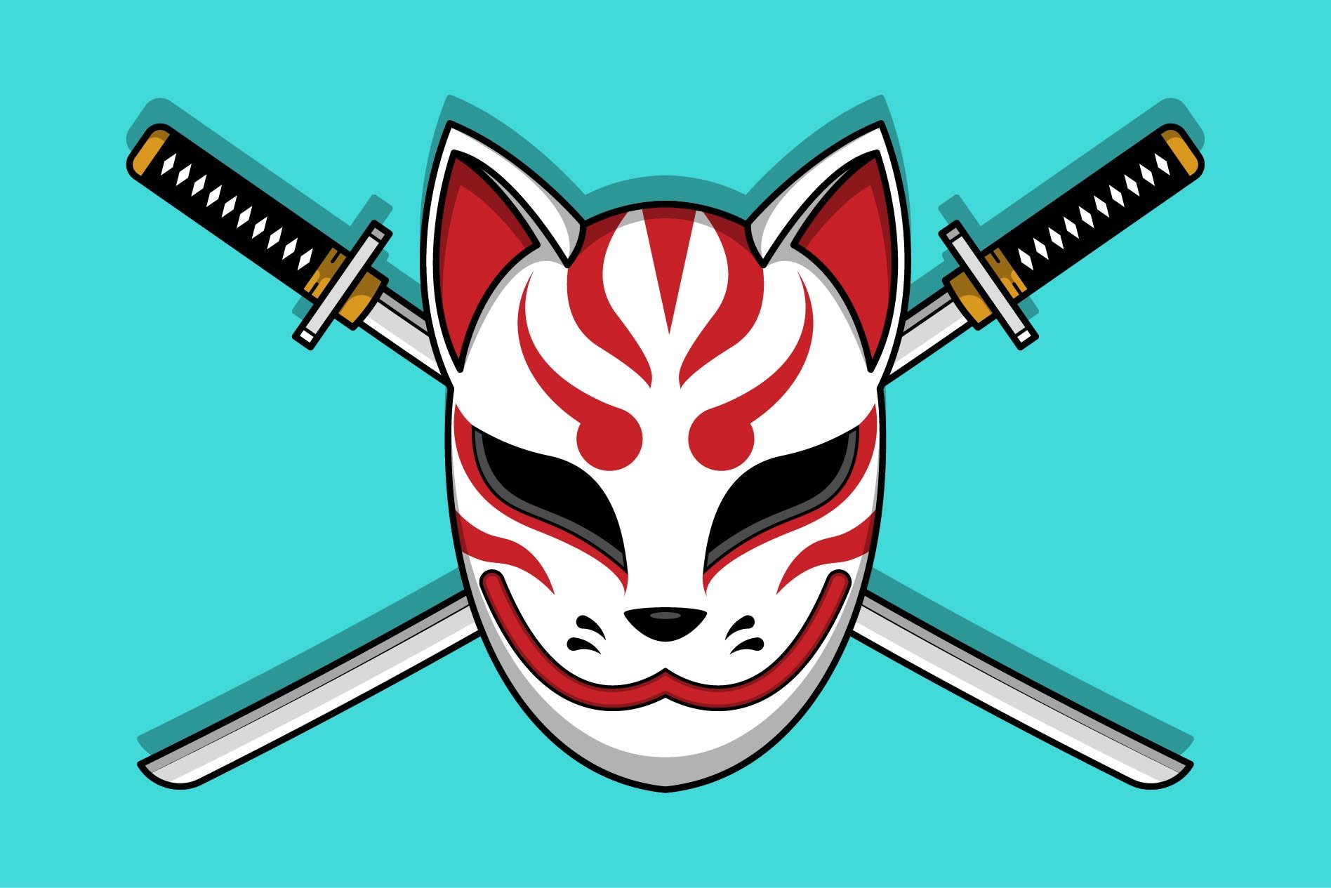 Traditional japanese kitsune mask vector icon illustration