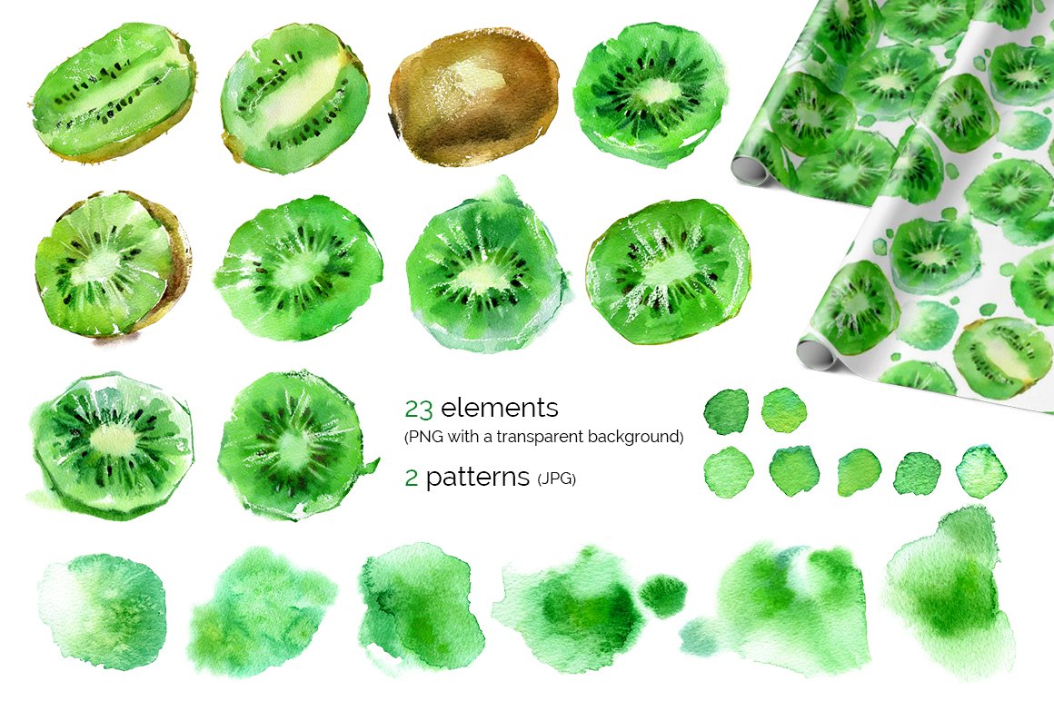Watercolor kiwi fruit preview image.