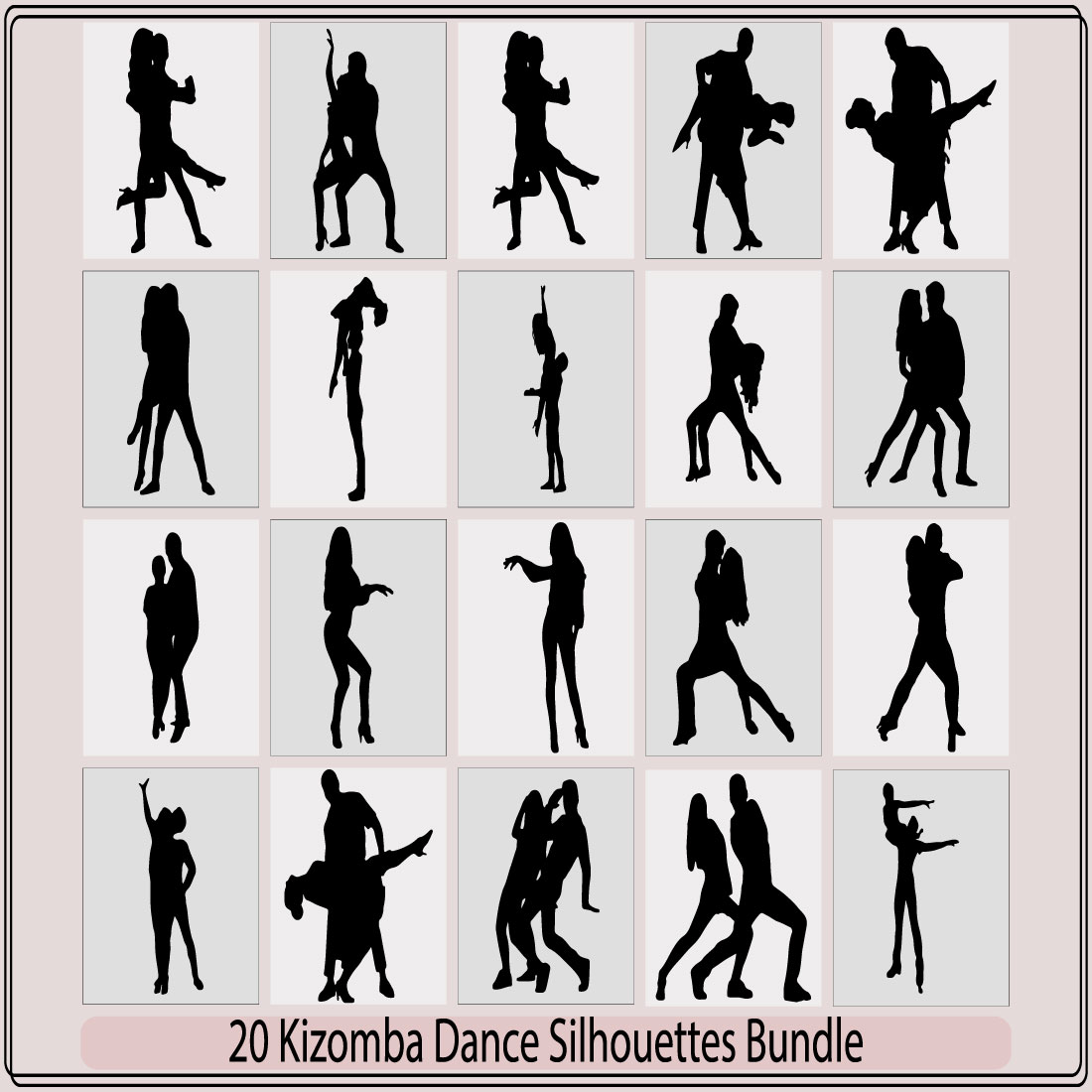 Set of silhouettes of dancing couples,Social dancing Silhouette Dancing couple,kizomba dance silhouette,kizomba dance silhouette bundle preview image.