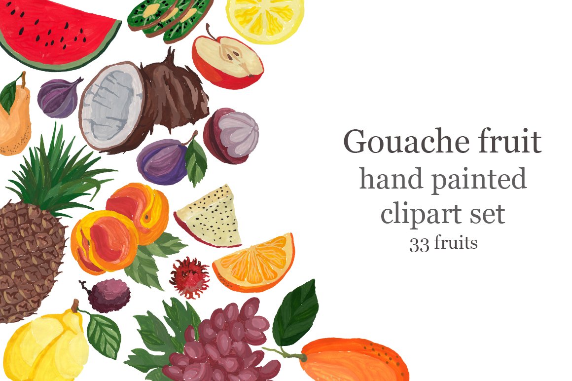 Fruit set, hand-painted, gouache cover image.