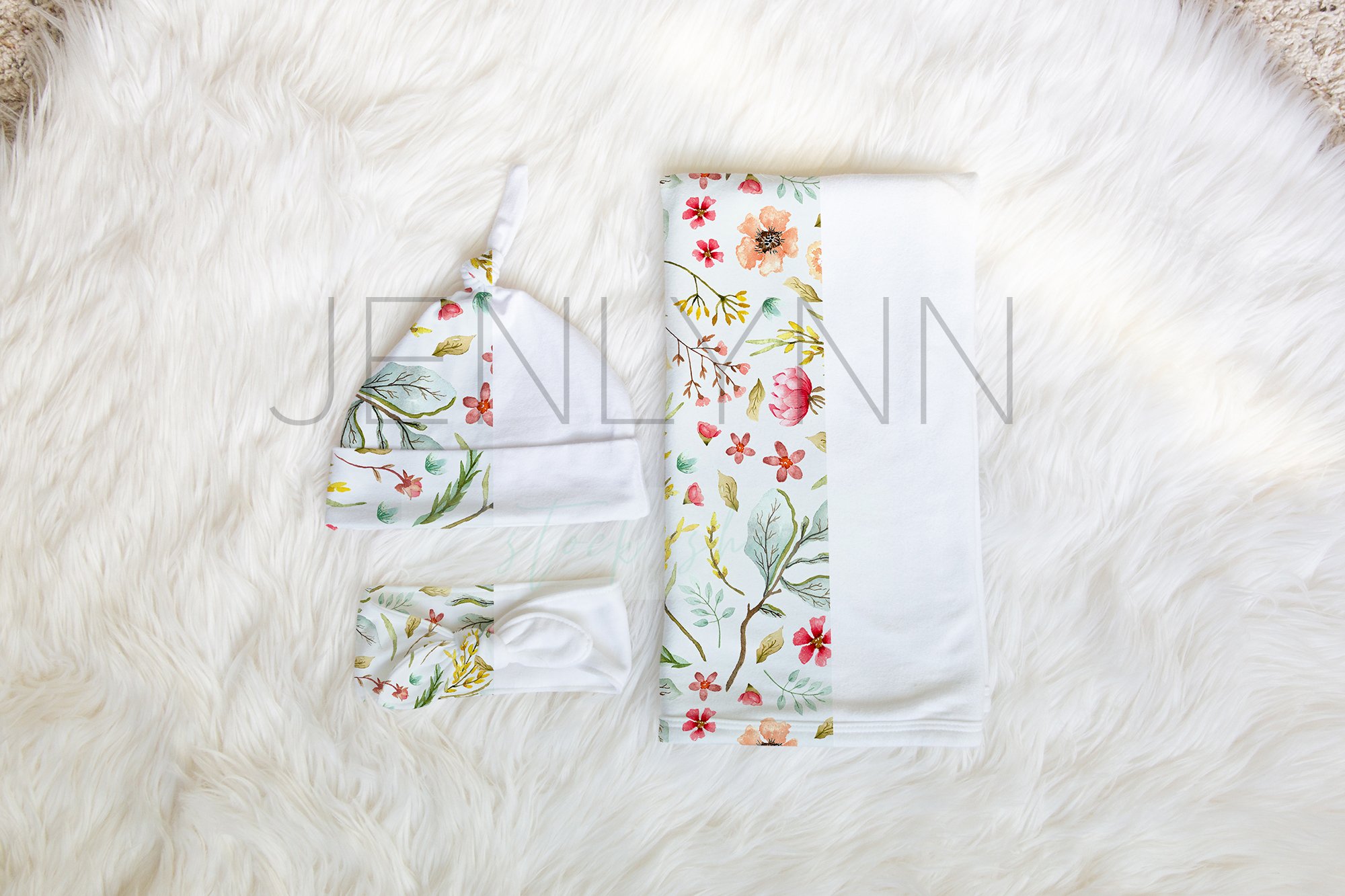 Jersey Swaddle, Hat + Bow Mockup set cover image.