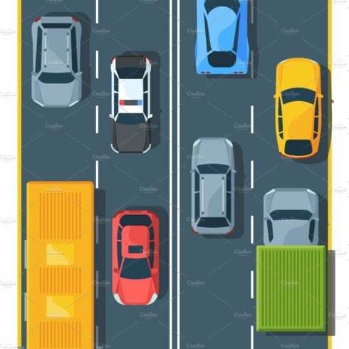 Urban traffic on highway top view cover image.