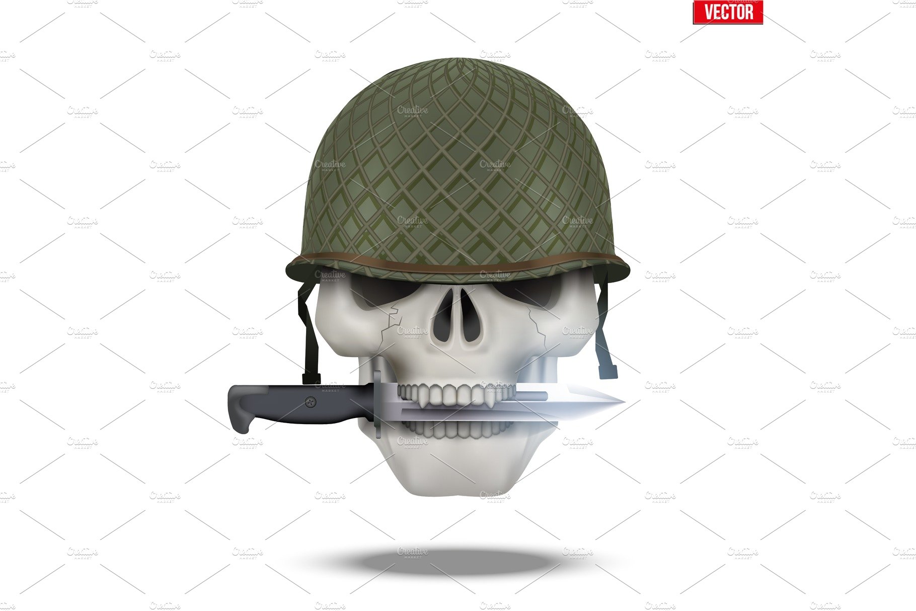 Skull with Military helmet and knife cover image.