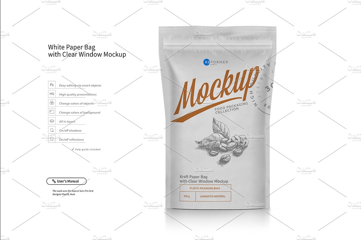White Paper Bag Doypack Mock-up preview image.