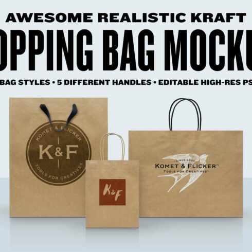 Realistic Kraft Shopping Bag Mockups cover image.