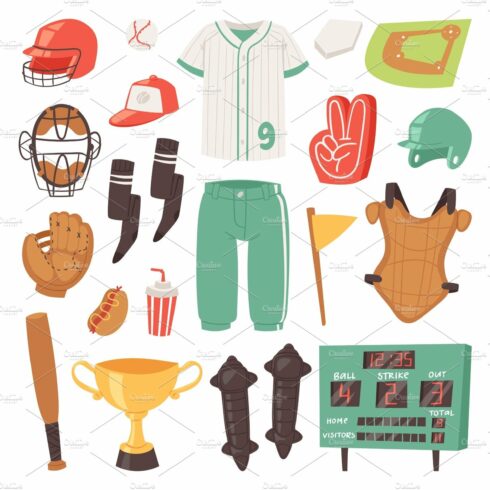 Baseball vector catchers sportswear and batters baseballbat or ball for com... cover image.