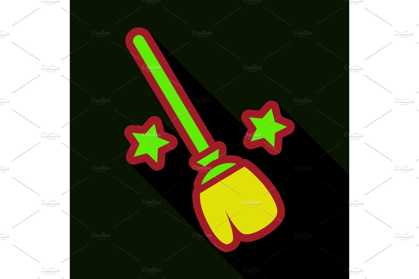 Flat icon with shadow stars broom cover image.