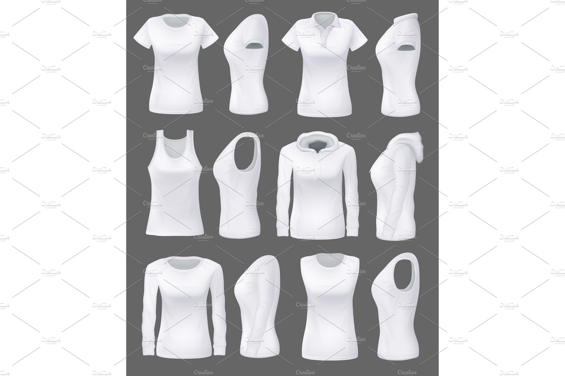 Woman clothing mockups, white shirts cover image.