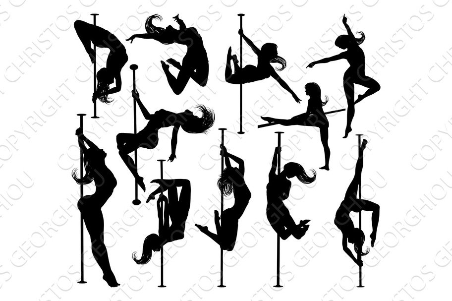 Pole Dancing Women Silhouettes Set cover image.