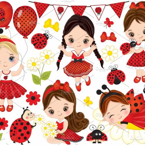 Vector Little Girls, Vector Ladybugs cover image.