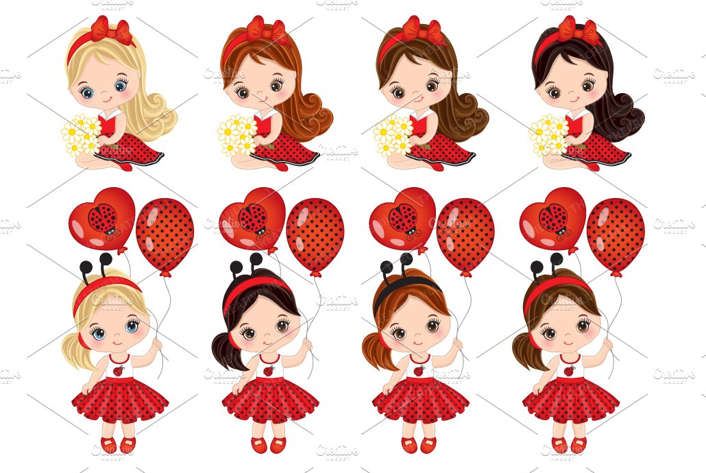 Vector Little Girls, Vector Ladybugs preview image.