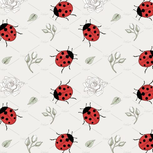 Ladybugs and Roses seamless pattern cover image.