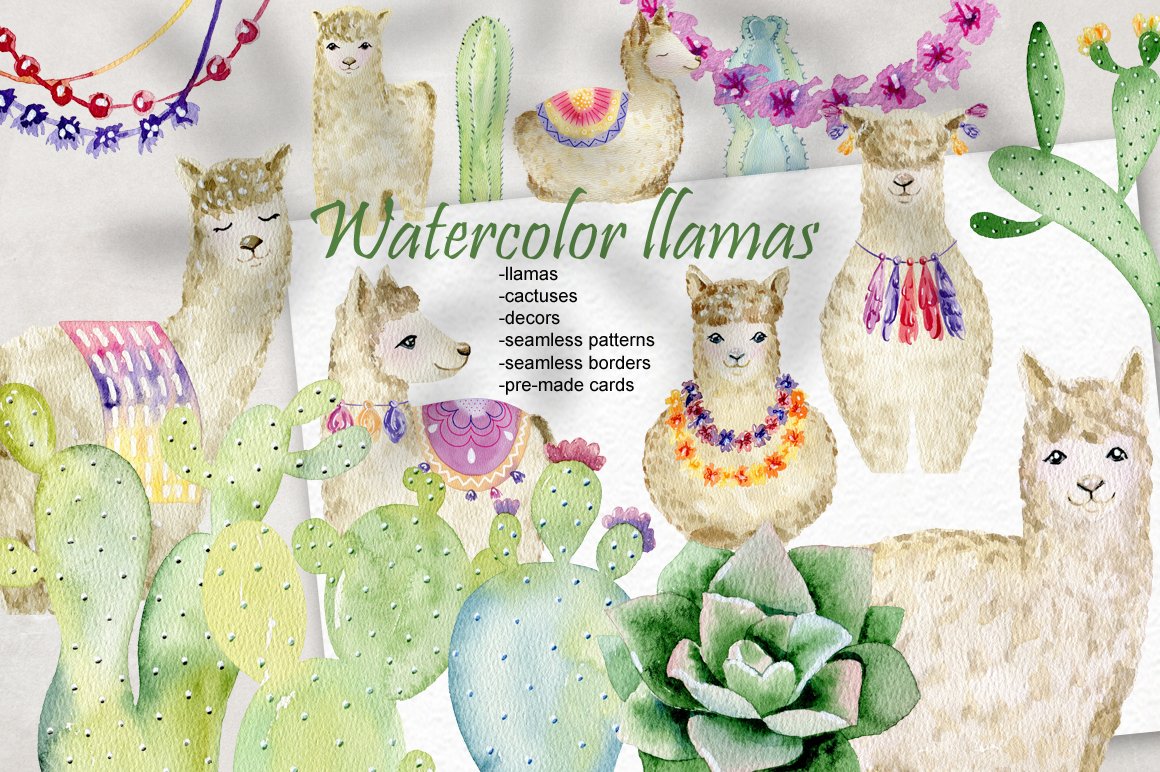 Watercolor llamas. Kit. cover image.