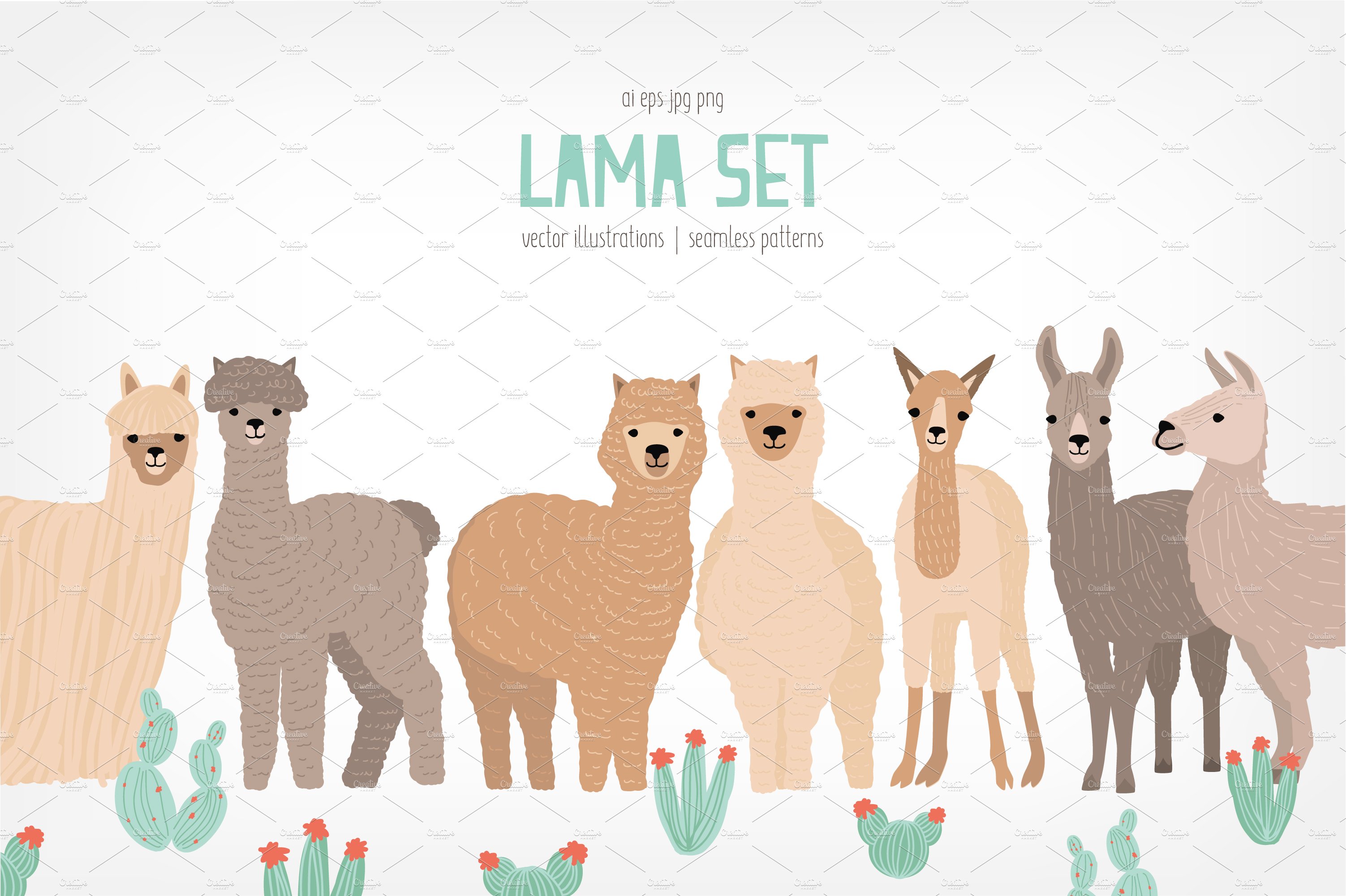 Adorable llamas and cactuses cover image.