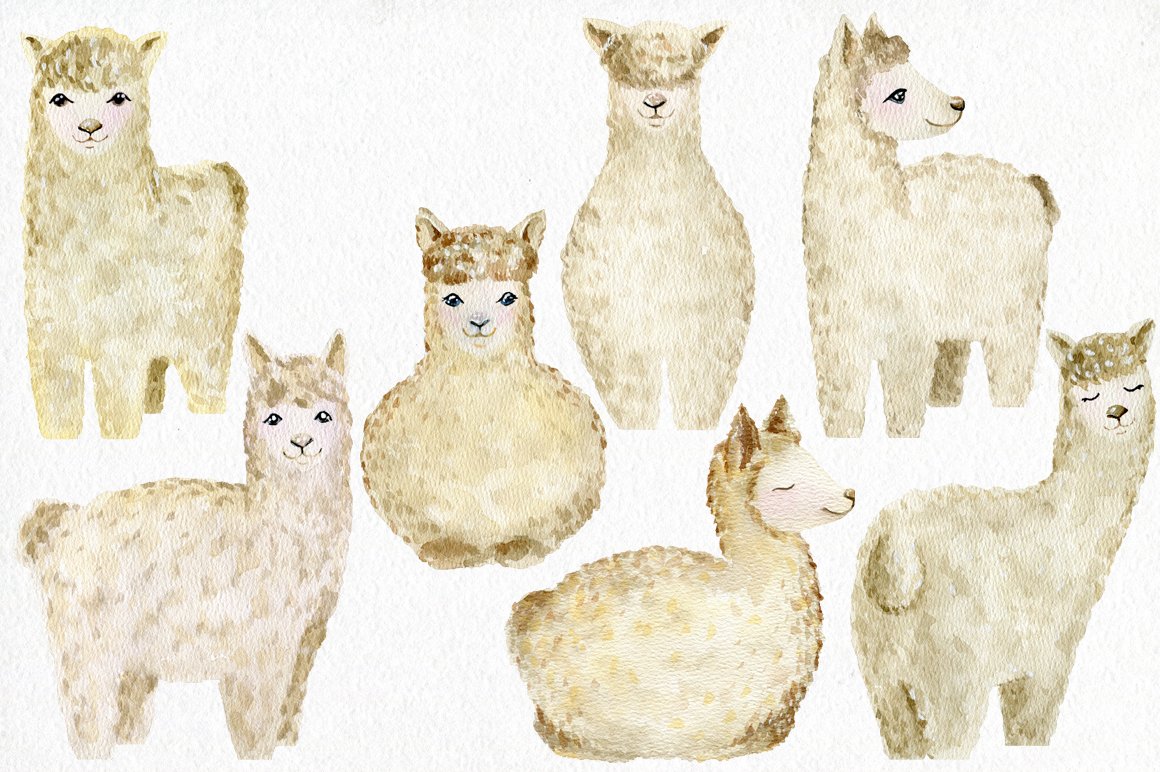 Watercolor llamas. Kit. preview image.