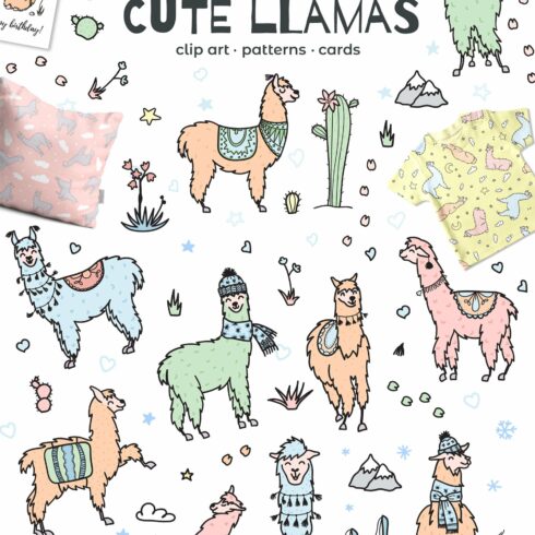 Cute llamas: big clipart&pattern set cover image.