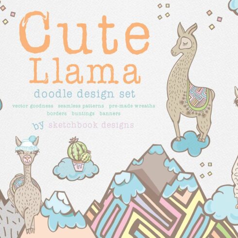 Cute Llama Doodle Design Set cover image.