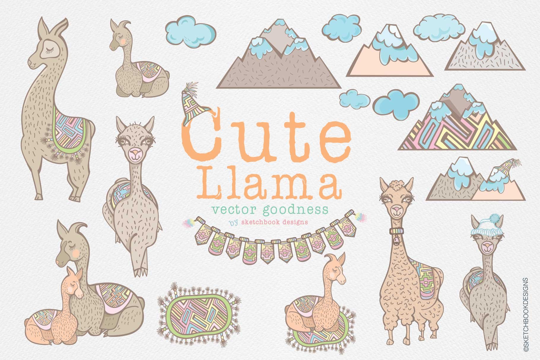 Cute Llama Doodle Design Set preview image.