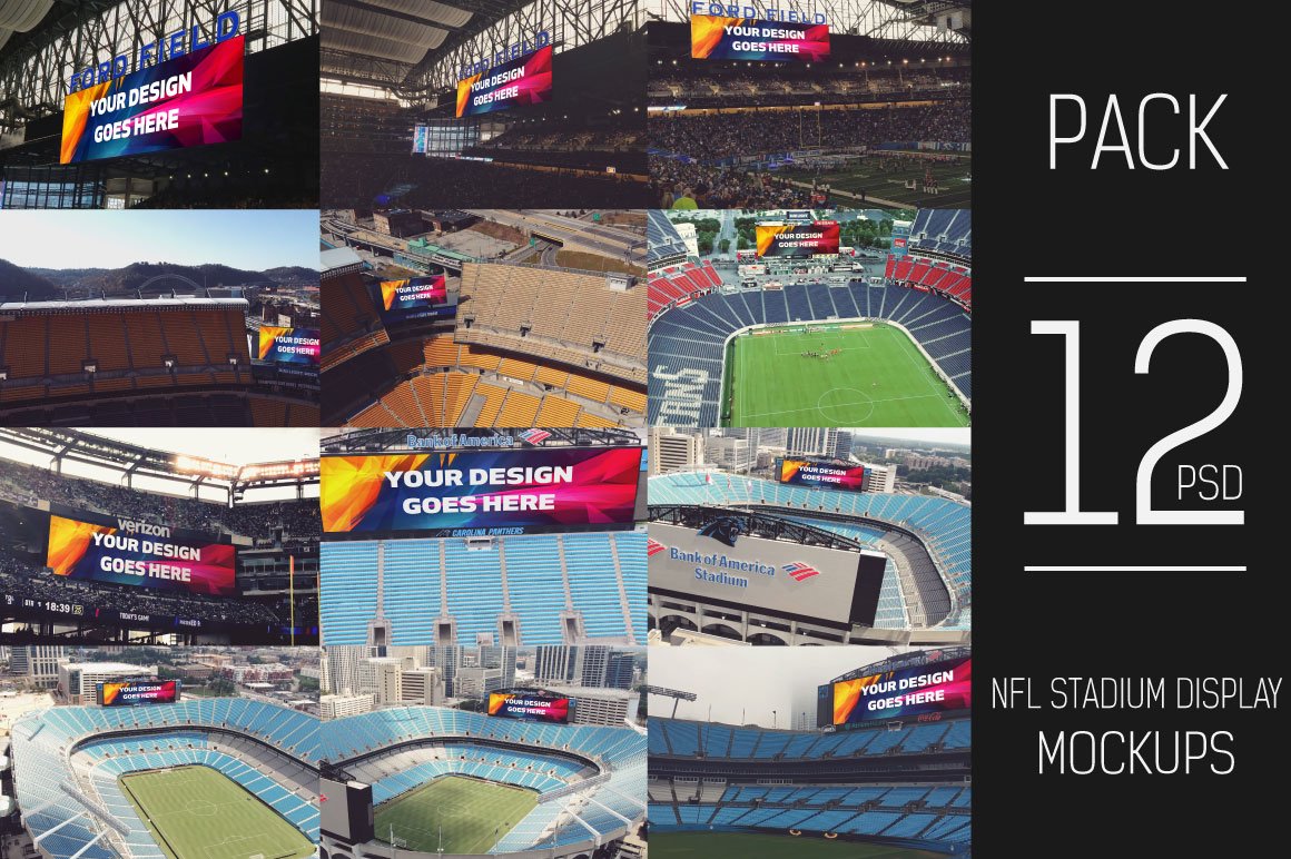 12 PSD NFL Stadium Display Mockup cover image.