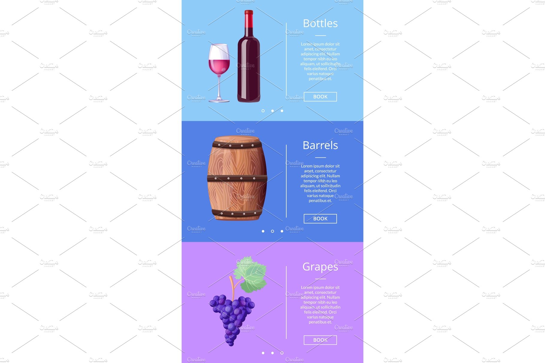 Bottles Barrels Grapes Web Poster Button Book Now cover image.