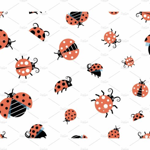 Cartoon ladybugs. Insect pattern cover image.