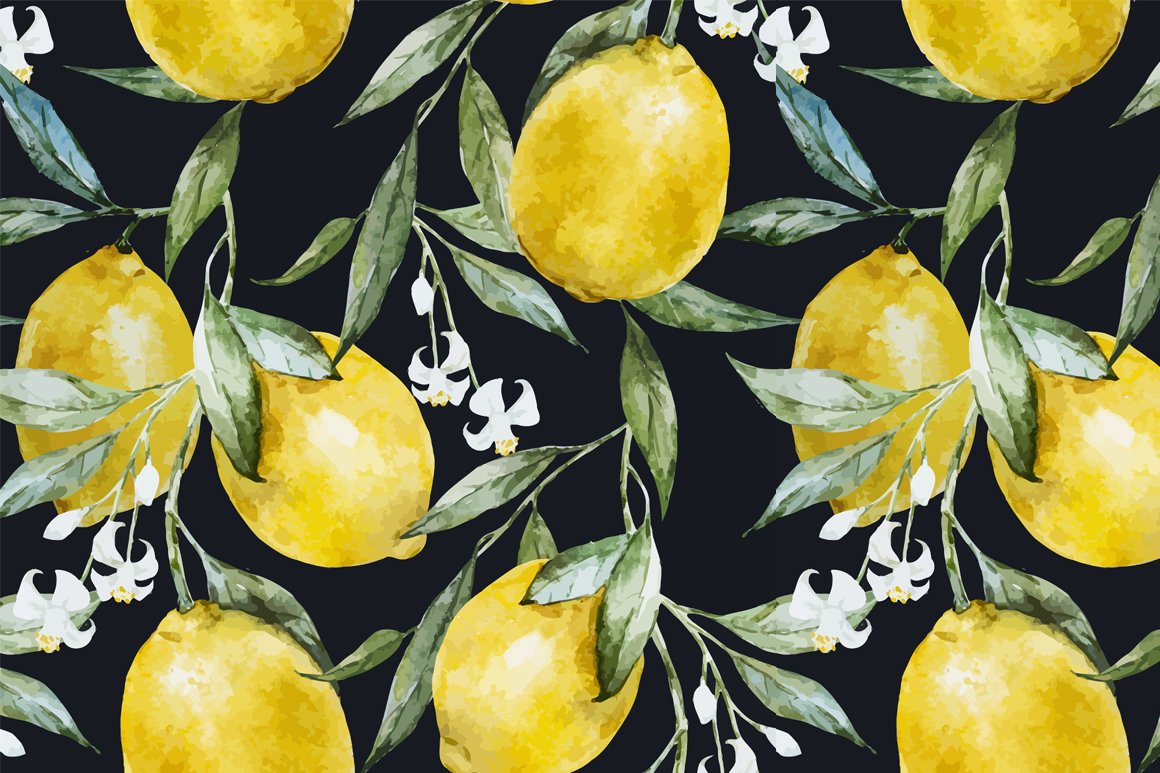 Watercolor lemons patterns preview image.