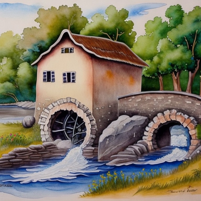 leonardo creative landscape of a watermill by the river rustic 1 31