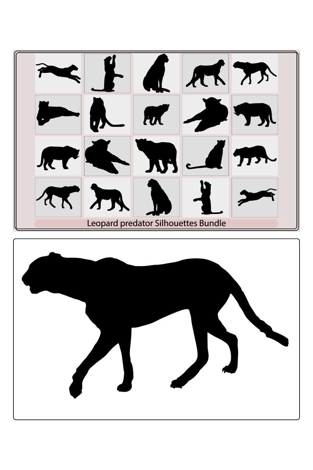 Set of cheetah or leopard in different angles and emotions in a cartoon style,Set of abstract silhouettes of leopards Vector hand draw design,Abstract leopard pattern Vector seamless texture Trendy Illustration pinterest preview image.