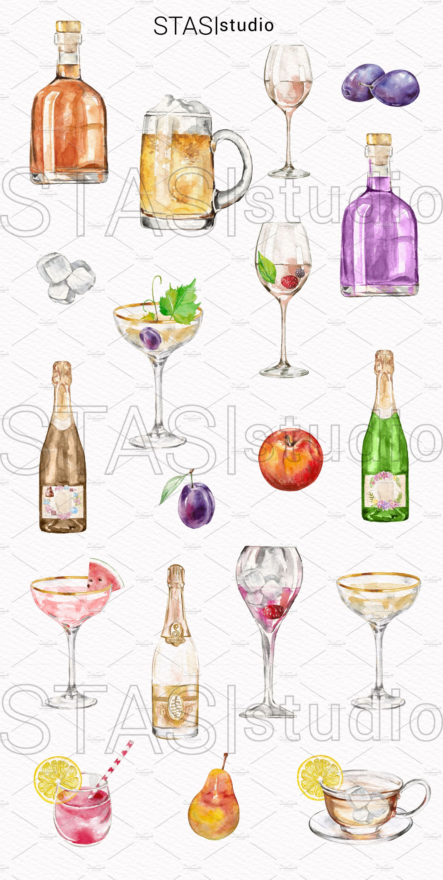 Cheers Watercolor clipart Alcoholic preview image.