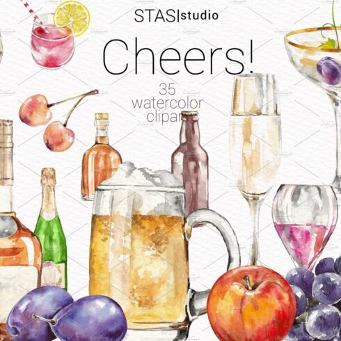 Cheers Watercolor clipart Alcoholic cover image.