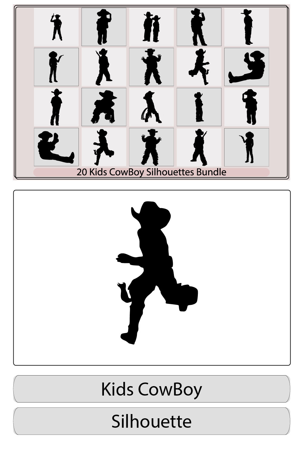 little cowboy riding a horse simple modern logo,a silhouette little boy cowboy on nature, pinterest preview image.