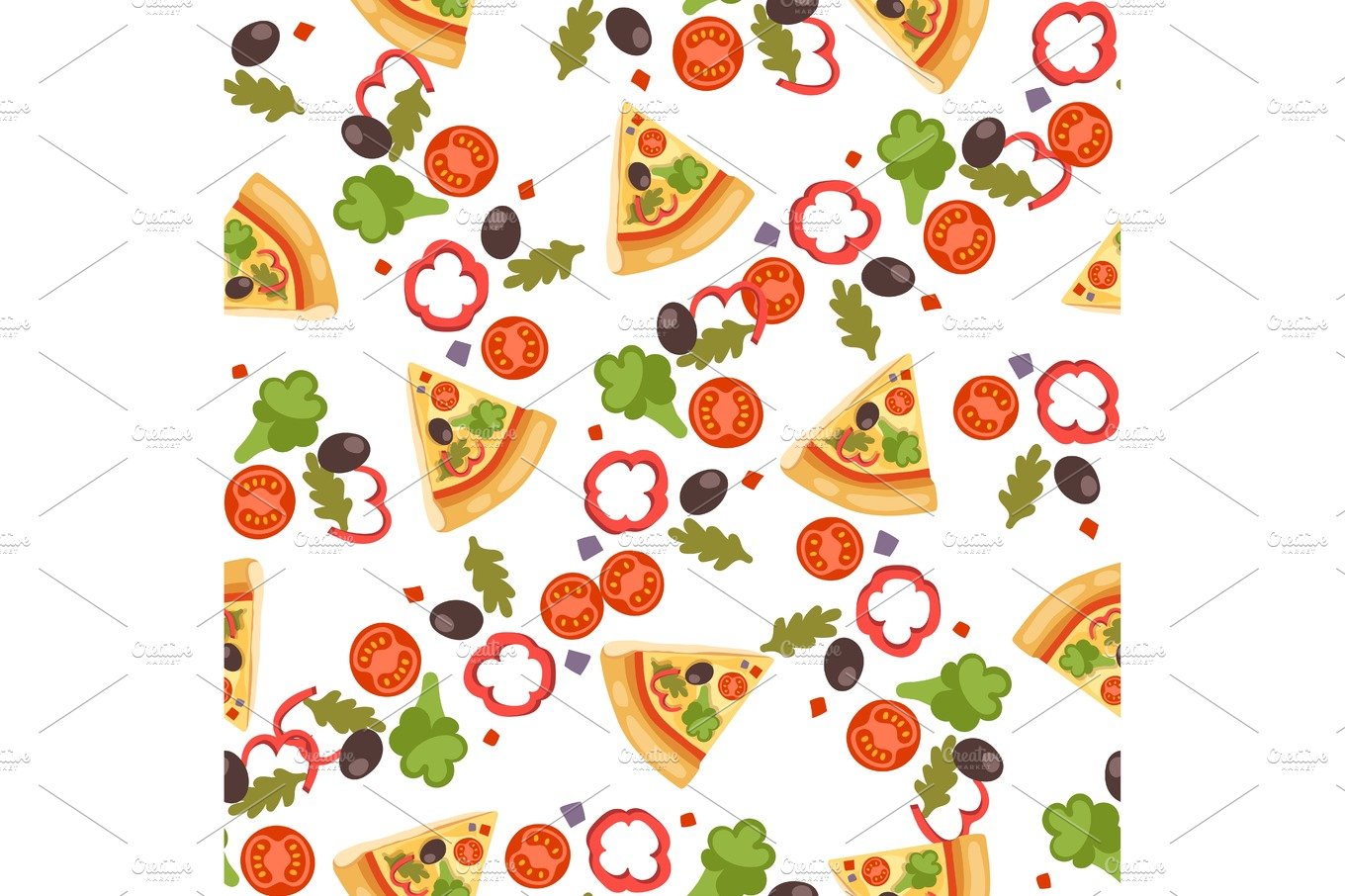 Pizza seamless pattern vector illustration piece slice pizzeria food menu s... cover image.