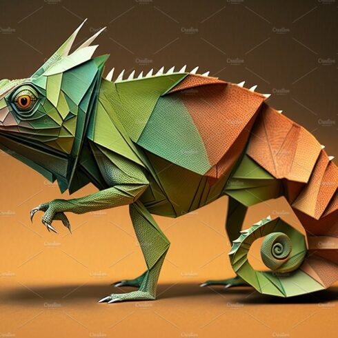 Chameleon paper origami art. Reptile cover image.