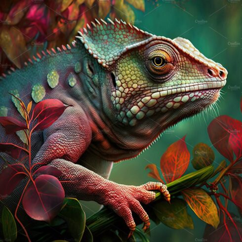 Brightly colored chameleon. Reptile. cover image.