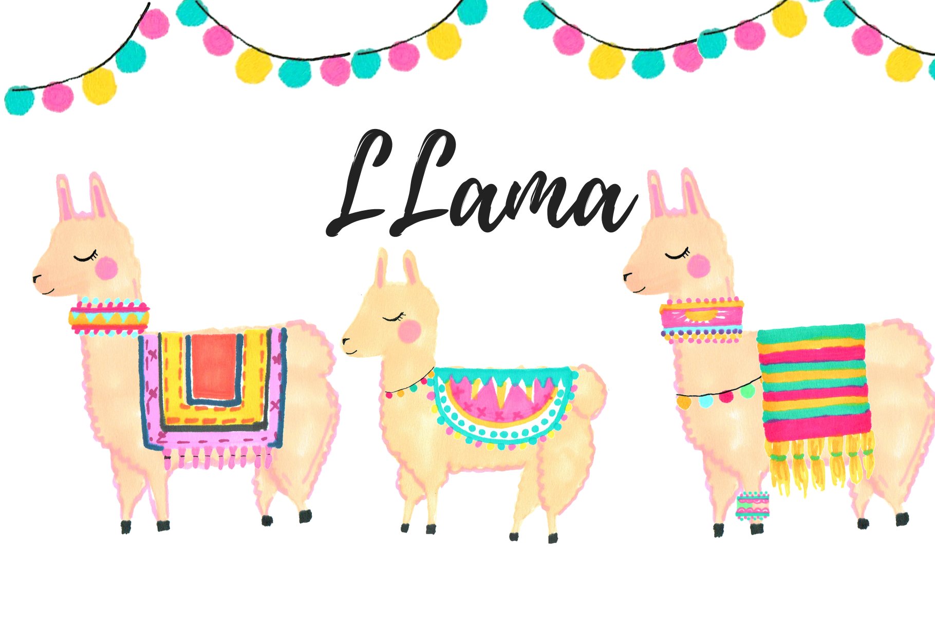 Hand Drawn Doodle Llama Clipart cover image.