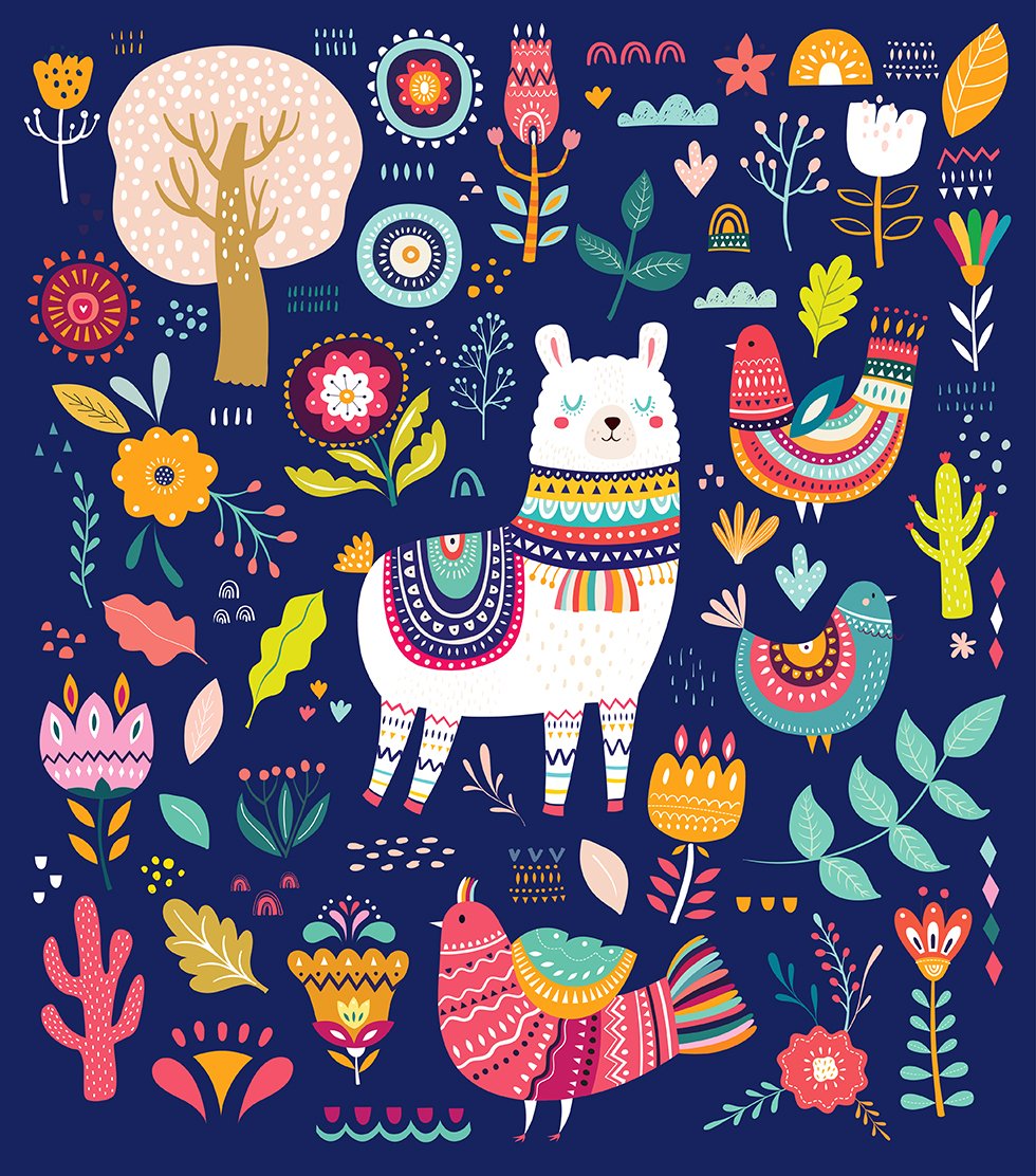 llama birds and flowers 684