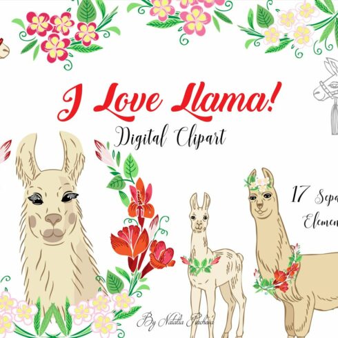 Llama Clipart with red flowers cover image.