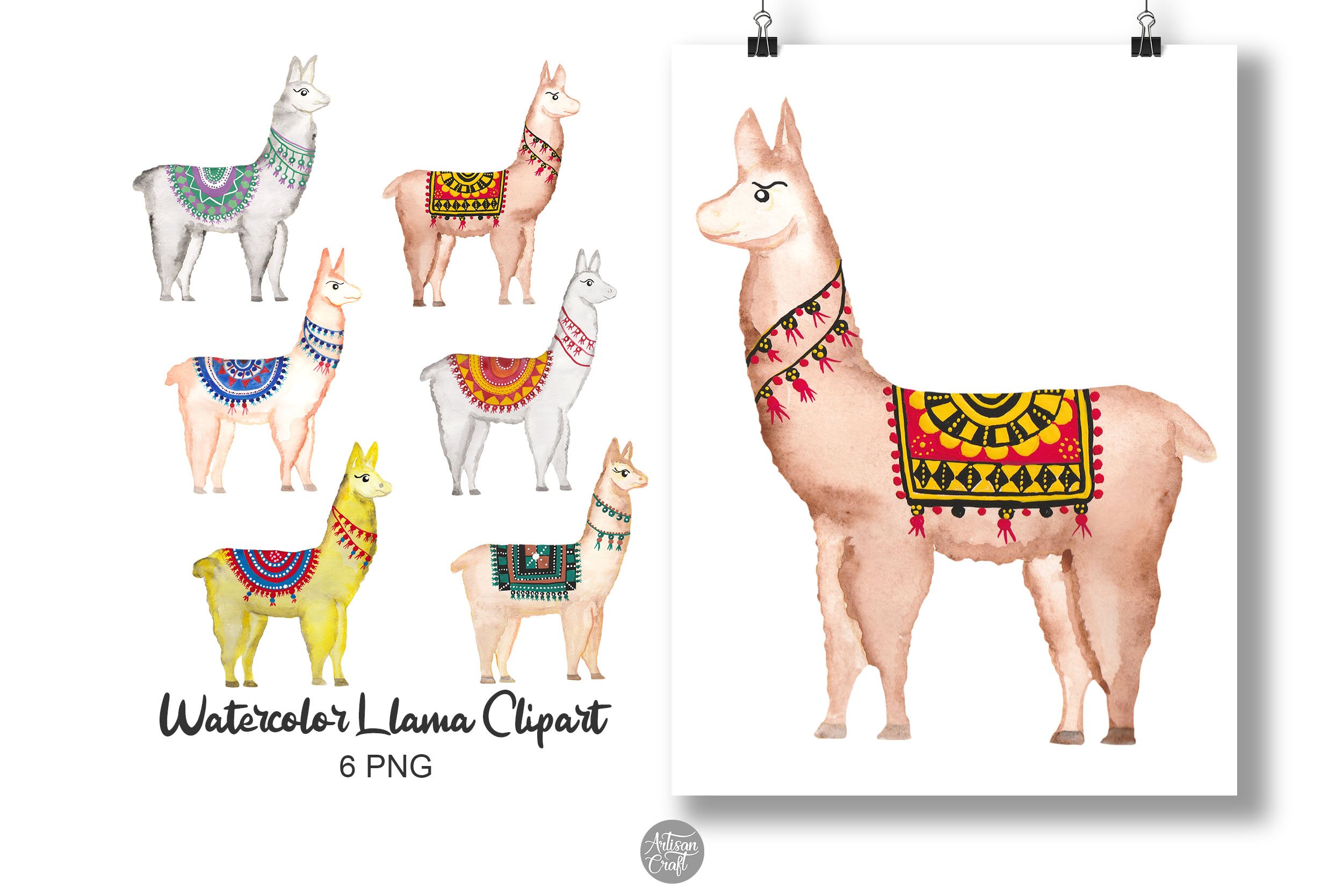 Llama watercolor clipart cover image.