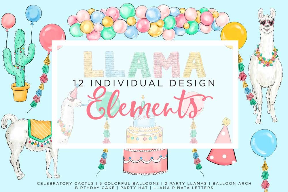 Llama Party Design Elements preview image.