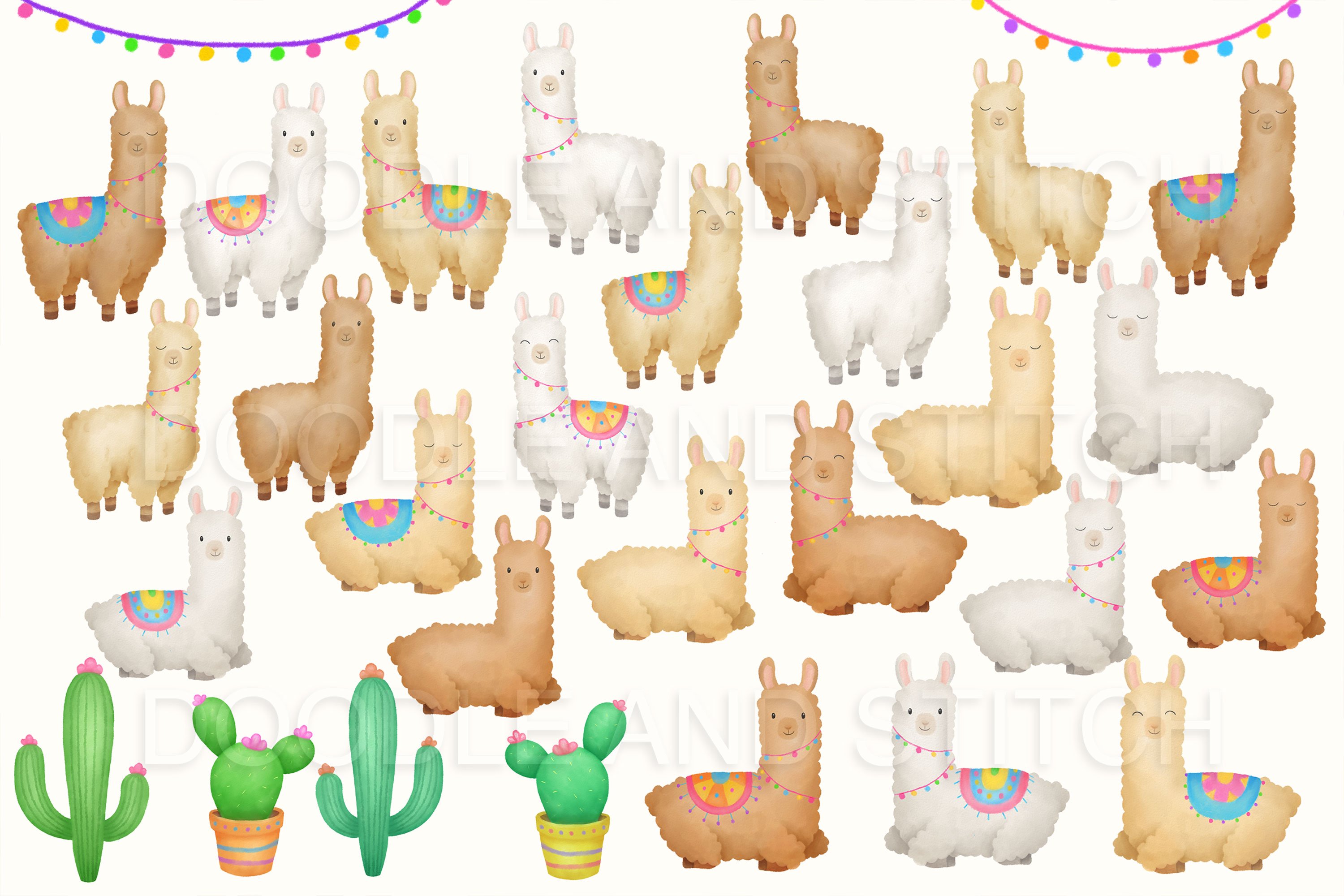Llama and Alpacas Illustrations preview image.