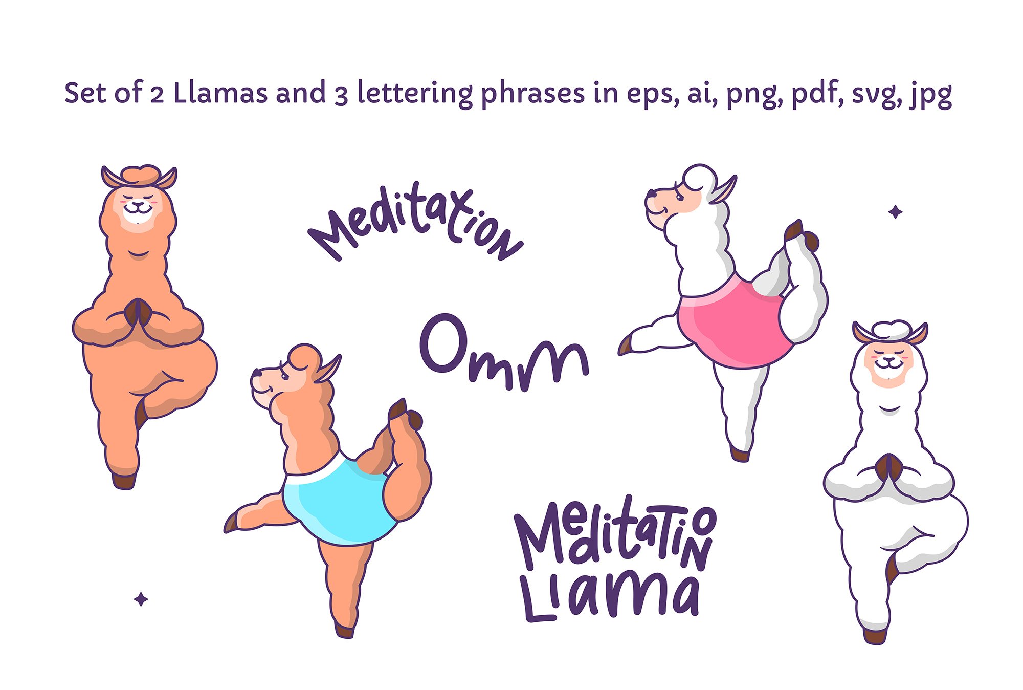 Llamas in yoga. T-shirt designs preview image.