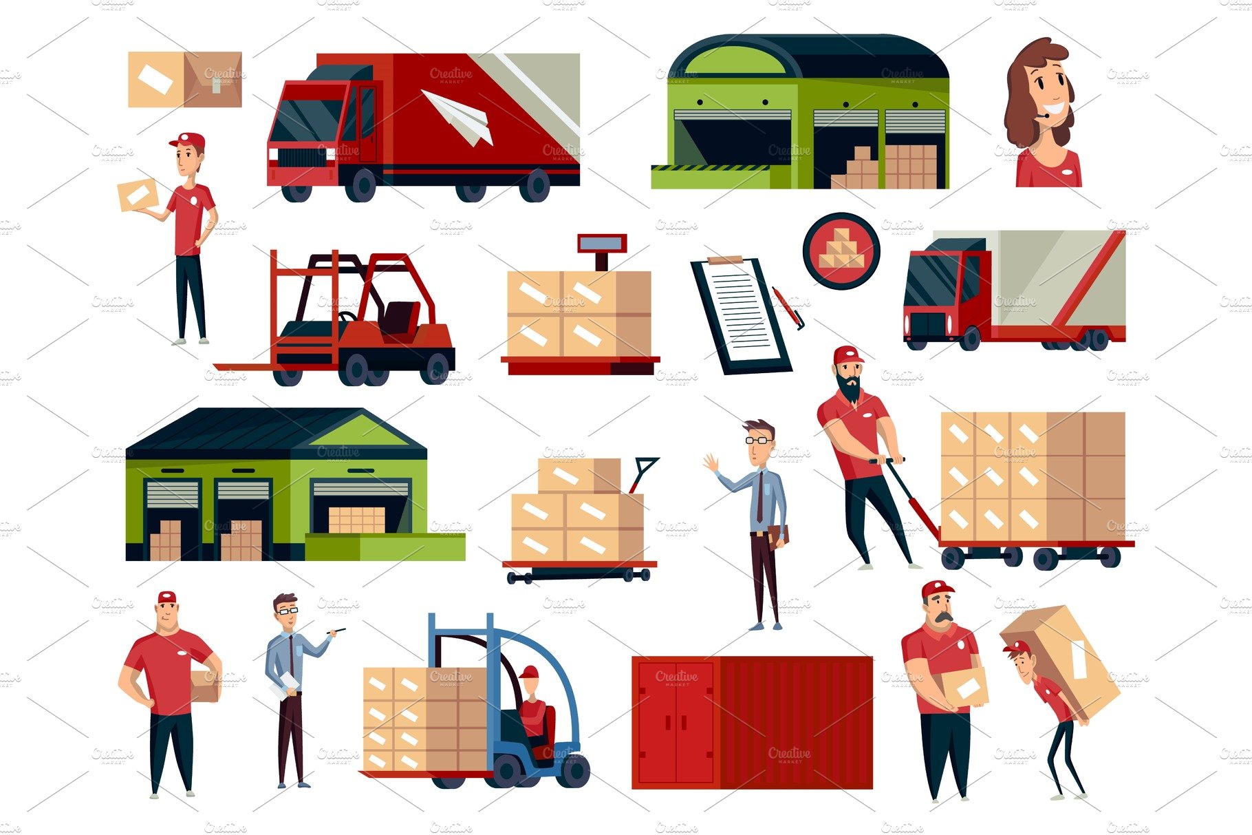 Warehouse. Logistics illustrations cover image.