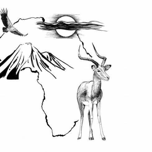 Impala on Africa map background with cover image.