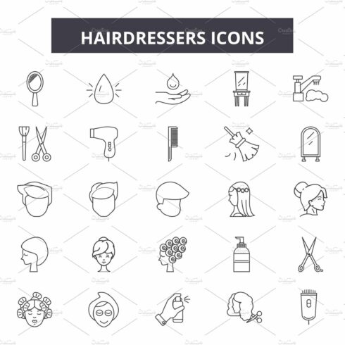 Hairdressers line icons, signs set cover image.