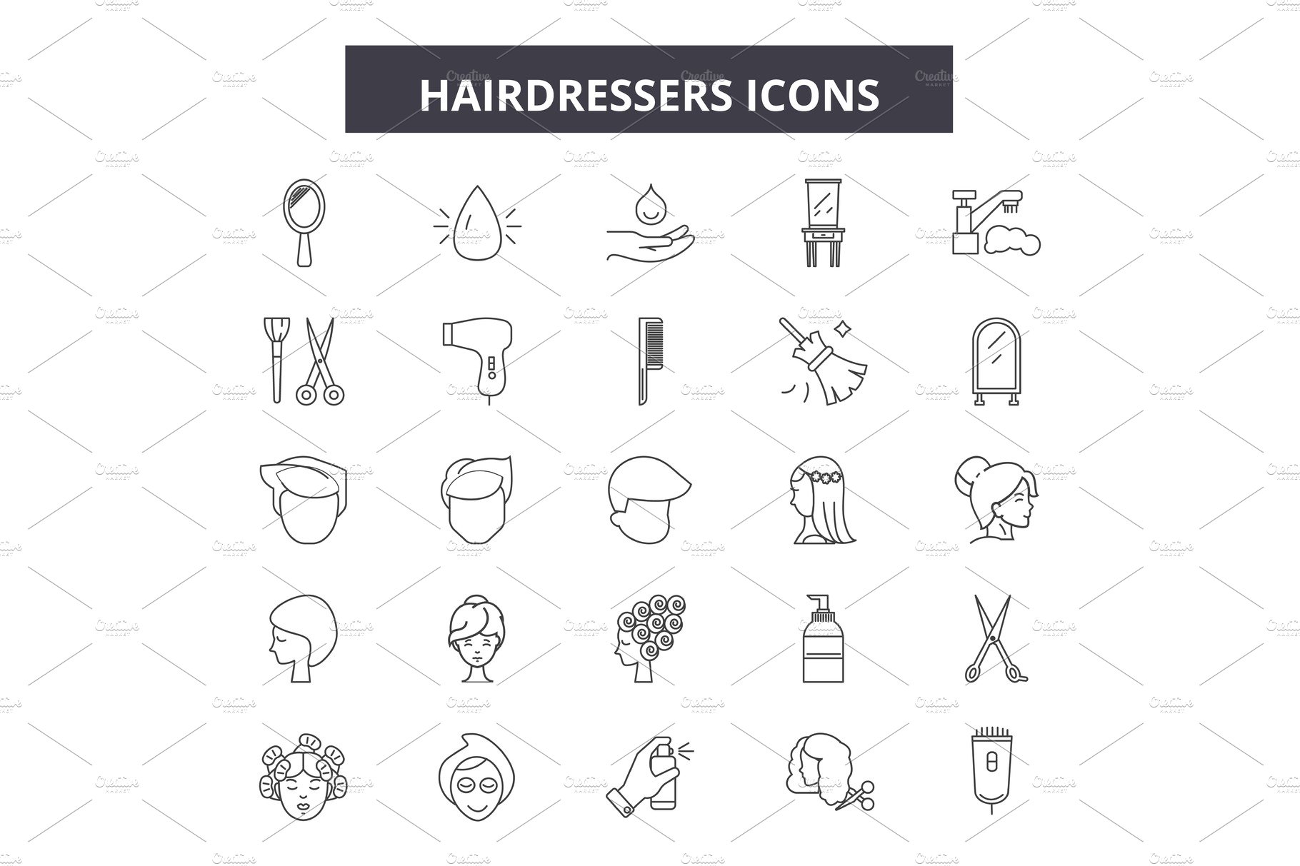 Hairdressers line icons, signs set cover image.