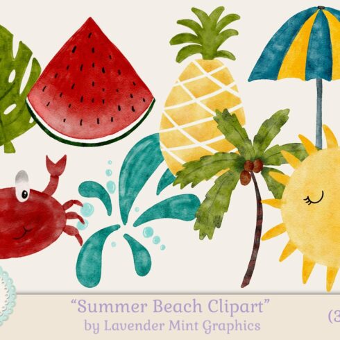 Watercolor Summer Beach Clipart cover image.