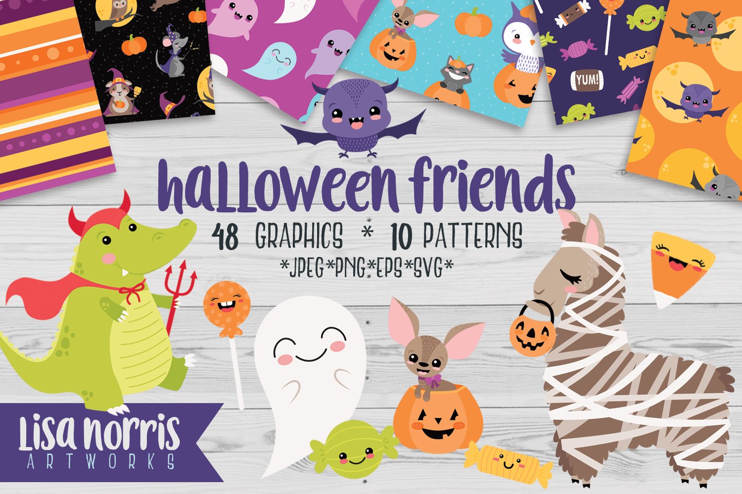 Halloween Friends Clip Art Patterns cover image.