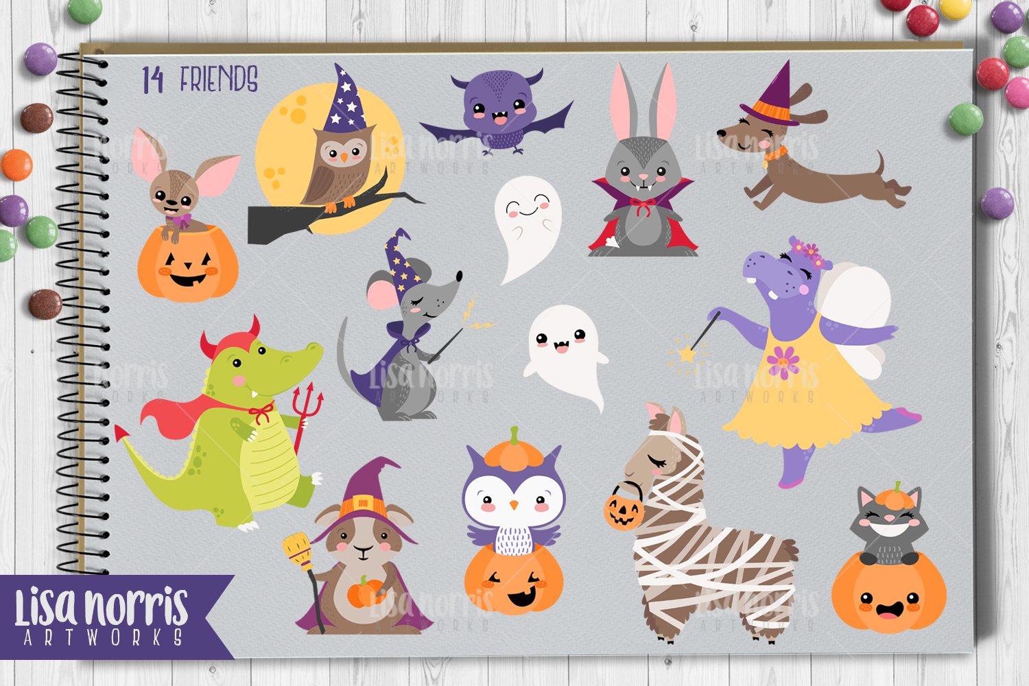 Halloween Friends Clip Art Patterns preview image.