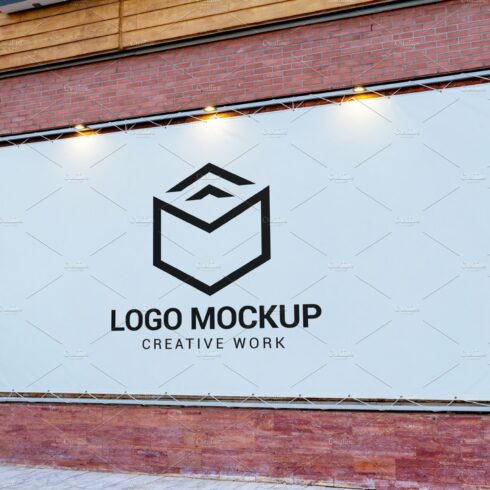 Billboard logo mockup on tarpaulin cover image.